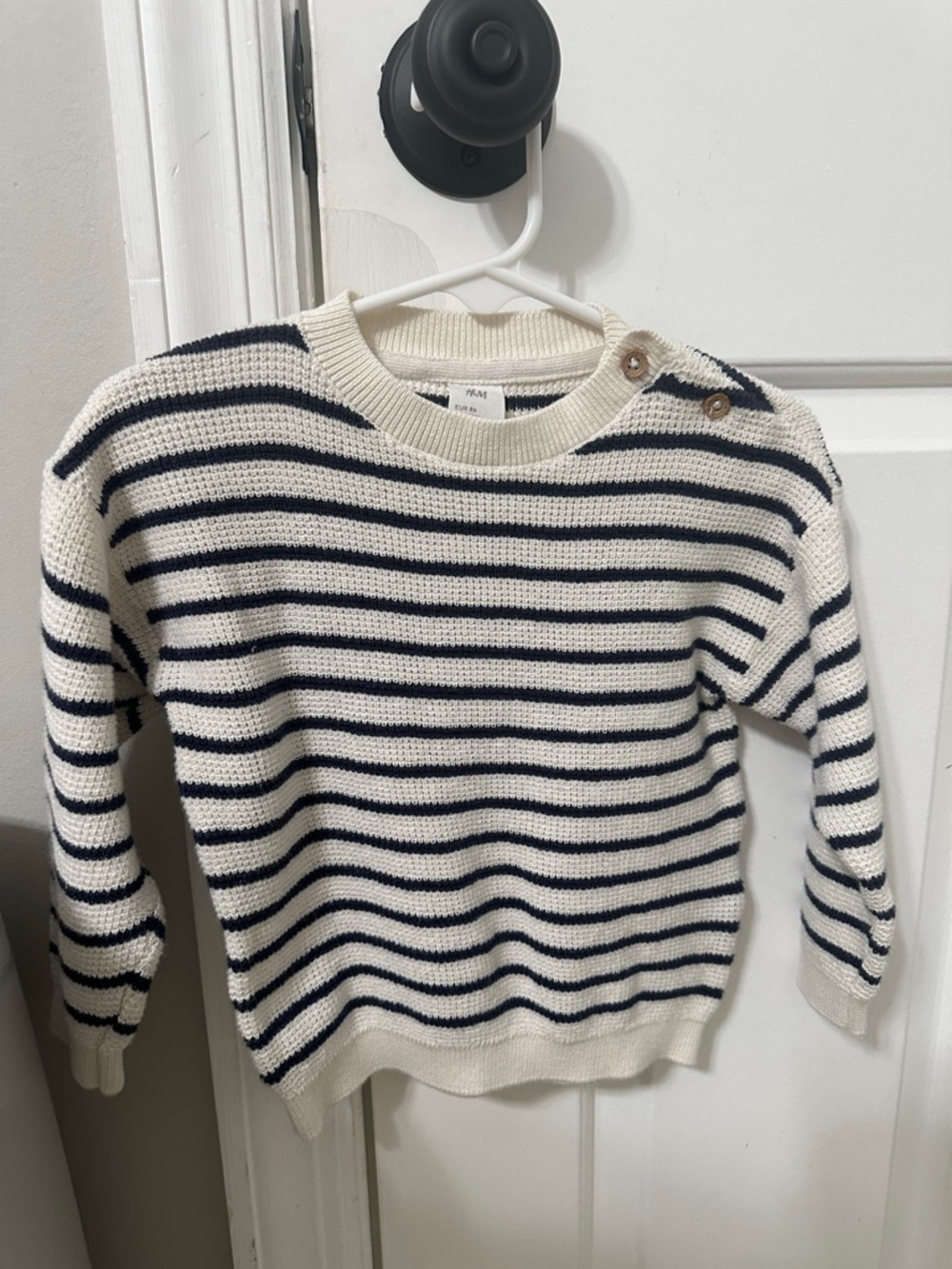 H&M Cream and Navy Striped Button-Shoulder Sweater